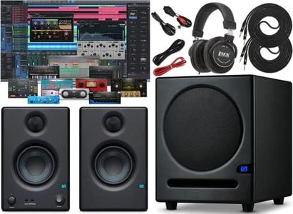 PreSonus Eris Sub 8 Compact Powered Studio Subwoofer with Eris E3.5 2-Way 25W Monitors Featuring Music Editing Software and Headphone and Instrument Cables