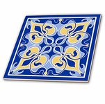 3dRose Single Victorian Art Nouveau Tile Design in Blue and Yellow - Ceramic Tile, 12-Inch (ct_219318_4)