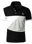 HOOD CREW Fashion Man’s Golf Polo Shirts Short Sleeve Collared T Shirt Color Block Sports Polos Black M