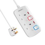 Mscien 3M Extension Lead, 2 Sockets Extension Cable, Power Strips with Individual Switches Wall-Mountable, 3250W, 13A, 250V