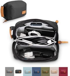 Tripped Travel Gear Tech Bag Organizer - Small Electronics Organizer Pouch for Travel - Premium Travel Case with Leather Accents - Mesh Pocket for Cables, Cords and Chargers - (Black)