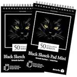 Art-n-Fly Black Sketch Pad Mini 5.5x8.5 2 Pack - Black Paper Sketchbook for Drawings, Perforated Edge on Spiral 100 Sheets Total - Art Sketch Book for Coloured Pencils, Graphite, Pastels & Gel Pens