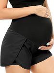 POSHGLAM Women‘s Maternity Shorts Over Belly Workout Running Casual Summer Pregnancy Shorts, Black, M