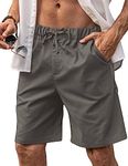 COOFANDY Men’s Linen Short Elastic Waist Drawstring Casual Summer Beach Shorts Dark Grey