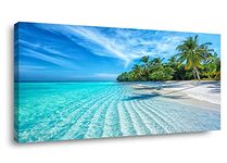 Tropical Ocean Stretched Canvas Wall Art for Living Room Bedroom Home, Island Beach Scenery Picture Print Painting, Beautiful Seascape Decor Artwork Gallery Wrapped Gift, Inner Frame (20x40 Inches)