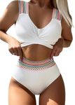 Elssime 2024 Summer Women's 2-PC Bikini Set Ribbed Twist Rainbow Striped Swimsuit