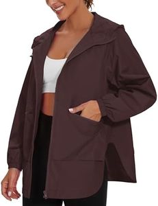PESION Women Brown Waterproof Lightweight Rain Jacket Active Outdoor Hooded Raincoat, Coffee, Medium