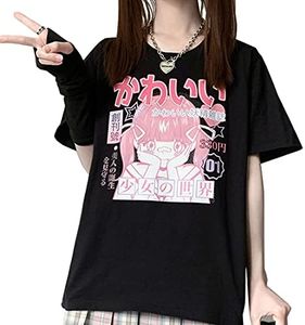 Pastel Goth Japanese Fashion Kawaii Clothes Soft Cotton Comic Print Girl's World T-Shirt M Black