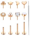 Chriscoco 16G G23 Titanium Labret Piercing Jewellery Rose Gold Labret Stud CZ Opal Flat Back Tragus Stud Lip Piercing Nose Studs Lip Bar Helix Piercing Medusa Tragus Piercing Jewellery 6/8/10/12MM