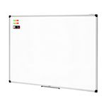 Amazon Basics Whiteboard Drywipe Magnetic with Pen Tray and Aluminium Trim, 120 cm x 90 cm (WxH)