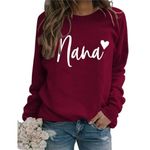 HHLLEOJK Womens Nana Graphic Sweatshirt for Grandma Love Heart Long Sleeve Crew Neck Pullover Top Casual Funny Grandma Shirt