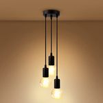 EMKE Industrial Pendant Light, Black Retro Ceiling Light 3-Light E27 Holder Vintage Light DIY Hanging Light with Adjustable Wires for Living Room Coffee Shop Hotel Hallway Bar (Bulb not Included)