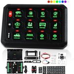 5.5" RGB 12 Gang Switch Panel,12V 24V Switch Panel with 3 Silicon Button,5-Level Brightness Touch Control Panel Boxl for Car Truck