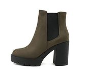 Soda EDITOR ~ Women Lug Sole High Heel Chelsea Fashion Ankle Boot w/Double Elastic Gore, Forest Imit Suede, 7 UK