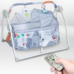 Infantso Baby Cradle Swing with 3 Point Safety Harness, Hanging Toys, Soothing Lullabies Music, for 0-2 Years Baby Boys and Girls Baby Jhula (Grey, Animal)