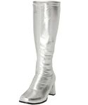 Women’s Ladies Fancy Dress 1960'S 70'S Knee high Go Go Boots Retro Block Heel Girls boots (Silver, UK Footwear Size System, Adult, Women, Numeric, Medium, 7)