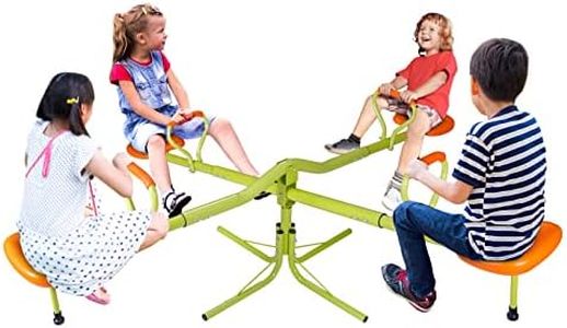 SUPER DEAL Kids Teeter Totter, 4 Seat Seesaw 360° Rotate All Steel Extendable Tubes Weather and Rust Resistant for Indoor Outdoor Playground (Orange and Green)