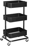 SONGMICS 3-Tier Storage Trolley, Rolling Cart, Kitchen Storage Cart with Height Adjustable Shelves, Utility Cart with 2 Brakes, Easy Assembly, for Bathroom, Kitchen, Office, Black BSC60B