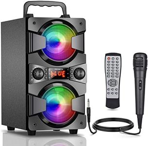 Bluetooth Speakers, 60W Portable Wireless Speaker with Lights, Microphone, Double Subwoofer Heavy Bass, FM Radio, Remote, Rich Stereo, Loud Speaker for Home Outdoor Party