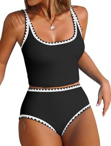 ZAFUL Tankini Swimsuit Tummy Control Bathing Suits High Waisted Two Piece Adjustable Straps Swim Suits 2025 Black XXL
