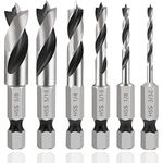 Eyech 6 Pcs 1/4" Quick Change Hex Shank Wood Brad Point Stubby Drill Bit Set, HSS 4241 Woodworking Drill Bit 3/8, 5/16, 1/4, 3/16, 1/8, 3/32