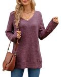 MISFAY Sweaters for Women Casual Long Sleeve V Neck Shirts Solid Color Tunic Tops for Leggings,Mauve,XL