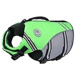 VIVAGLORY Sports Style Dog Life Jacket with Extra Flotation, Adjustable & Durable Swim Vest with Secure Fastening System for Medium Dogs, Bright Green