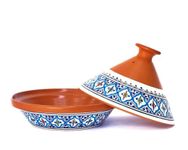 Kamsah Tagine Pot for Flavor Enrichment - Clay Pot for Cooking (10”, 2.6 QT) -Moroccan Ceramic Pots for Cooking w/Lid & Serving Bowl -Medium Handmade Cookware, Bohemian Turquoise, Non-Stick, Lead-Free