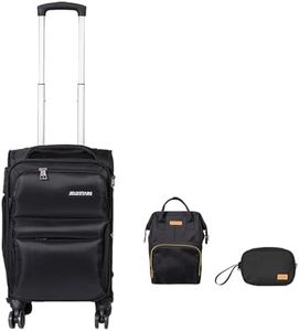 JELLYSTARS Updated 20 inch Carry on Spinner Luggage with Wheels Boarding Softside Travel Suit Case Soft Suitcases with Buit-In TSA Lock(Black)