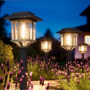 XMCOSY+ Solar Lights Outside - 6 Pack Solar Lights Outdoor Waterproof, 2 Tone-Bronze & Wood Color, 15 LM LED Auto On/Off Glass Outdoor Solar Lights for Yard Garden Pathway Walkway Driveway(Warm White)