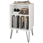 NUMENN Record Player Stand, Vinyl Record Storage Table with 5 Cabinets, 2 Tier Turntable Stand with Metal Legs, Vinyl Holder Display Shelf, Nightstand for Bedroom, Living Room, Office, White