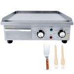 MOOTACO Commercial Electric Griddle,36cm Countertop Flat Top Griddle with Timer,Stainless Steel Grill, 8mm Cooking surface thick,1500W