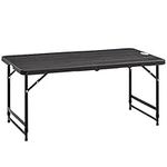 Outsunny 4 FT Folding Outdoor Dining Table for 4, Height Adjustable Rectangular Patio Table with HDPE Tabletop and Steel Frame, Dark Grey