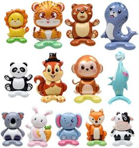 LZYMSZ Woodland Animal Balloons, 13pcs Giant Jungle Safari Balloon Zoo Theme Foil Balloons, Cute Rabbit Bear Fox Elephant Monkey Lion Panda Standing Party Decorations for Boy Girl Birthday Baby Shower