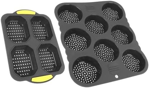 8 Cavity Hamburger Bread Pan and 4 Cavity Baguette Pan, Silicone Hamburger Buns, Non Stick Baking Pan, Perforated Design, Heat Circulation, Easy Release, Black