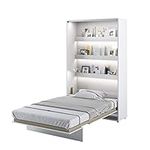 Arthauss Vertical Wall Bed Concept with Storage and Gas Lifting Mechanism 120cm in White Gloss - Space-Saving Hidden Cabinet Bed, Multifunctional Fold Down Bed for Small Rooms