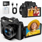 Digital Camera 4K 56MP UHD Vlogging Camera with 3'' 180° Flip Screen, 16X Digital Zoom Compact Camera for Photography with Auto Focus & 32GB Card & 2 Batteries for Teens Students Kids Boys Girls