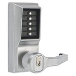 Kaba Simplex L1000 Series Metal Mechanical Pushbutton Cylindrical Lock with Lever, Key Override, 13mm Throw Latch, Floating Face Plate, 70mm Backset, R/C Schlage, Core Not Included, Satin Chrome Finish, Right Hand