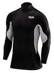 TCA Men's SuperThermal Compression Base Layer Football Running Top Long Sleeve Thermal - Mock Neck - Black/Cool Grey, XXL