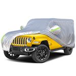 Auto-aAtend Waterproof Car Cover for Wrangler 1987-2021 YJ, TJ, JK & JL 2 Door All Weather Protection Cover with Windproof Straps Fits up to 170’’, Silver