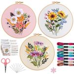 OFFIZON 3 PCS Embroidery Kit for Beginners - Cross Stitch DIY Craft Set, Flower Embroidery Accessories & Hoop Included, Hand Embroidery Kit for Adults Stitching Sewing Kit Gift | FlowerB Patterns