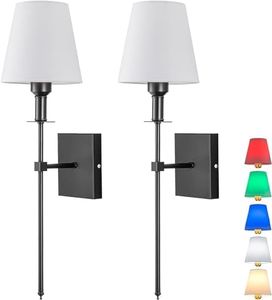 Wall Lights Battery Operated Wall Sconces Set of 2，Indoor not Hardwired Fabric Shade Fixtures,Rechargeable Wireless Wall Sconces with Dimmable Remote Control,for Bedroom,Farmhouse (Black)