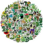 100Pcs Funny Weed Stickers Water Bottles Laptop Car Hydroflasks Phone Guitar Skateboard Computer Mixed Leaves Stickers Green Weed Vinyl Sticker Waterproof Aesthetic Trendy Decals for Teens Kids Adults