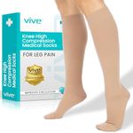 TruCompress Compression Stockings - 15- 20 mmHg for Varicose Veins - Ultra Sheer TED Style Hose for Women and Men - Knee High for Swelling, Soreness, Maternity, Pregnancy