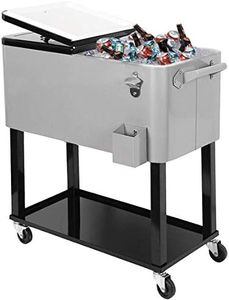 80 Quart Qt Rolling Cooler Ice Chest for Outdoor Patio Deck Party, Grey, Portable Party Bar Cold Drink Beverage Cart Tub, Backyard Cooler Trolley on Wheels with Shelf, Stand, & bottle opener