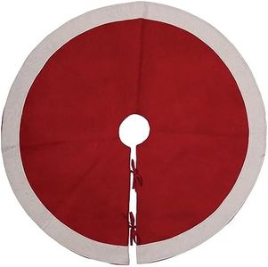 Creative Co-Op Wool Felt White Trim & Tie Closures Tree Skirts, Red