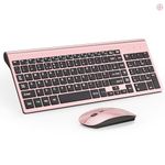 Wireless Keyboard and Mouse Ultra Slim Combo, TopMate 2.4G Silent Compact USB 2400DPI Mouse and Scissor Switch Keyboard Set with Cover, 2 AA and 2 AAA Batteries, for PC/Laptop/Windows-Rose Gold Black