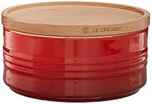 Le Creuset Stoneware Canister with Wood Lid, 23 oz. (5.5" diameter), Cerise