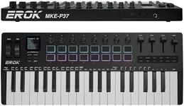 EROK 37 Keys MIDI Keyboard Controller with 3.5mm MIDI Output, 16 Backlit Drum Pads, 8 Knobs, DAW Integration & Arpeggiator, Music Production Equipment and Studio Controller (Black)