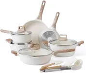 Country Kitchen Pots and Pans Set Nonstick, Cast Aluminum Kitchen Cookware Set with Utensils, 14 Pcs Non Stick Cooking Set w/Frying Pans & Saucepans, Cream